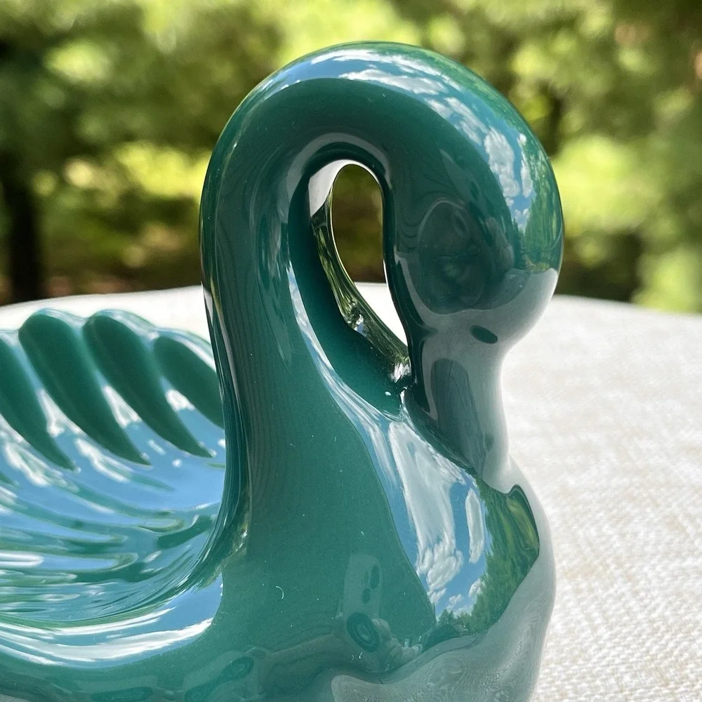 Vintage Springs Swan Soap Dish Dark Green Ceramic Trinket Bowl Bathroom Vanity‎